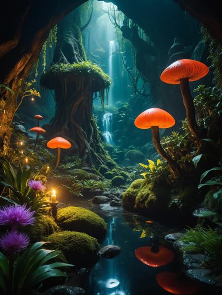 Horror-themed , Award winning photo of the feywild realm in dungeons and dragons.  ultra-vibrant colors, extreme natural overgrowth, glowing orbs, strange alien plants, anthropomorphic flowers, glittering water, ethereal, fey, sharp focus, f/22 raw photo by greg rutkowski, soft lighting, vibrant colors, masterpiece,
 <lora:add-detail-xl:1.4>, Ultra-HD-details, true to life, HDR image, High detail resolution, high detailed cloth, cinematic lighting, realistic, sharp focus, (very detailed), ((4K HQ)), depth of field, f/1.2, Leica, 8K HDR, High contrast, bokeh, realistic shadows, vignette, epic, . Eerie, unsettling, dark, spooky, suspenseful, grim, highly detailed