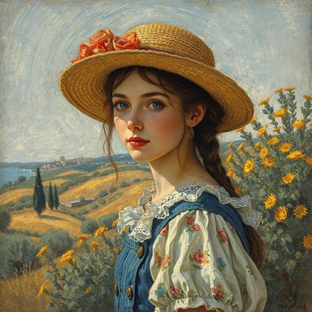 beautiful girl in Provence in 1890 in style of Van Gogh