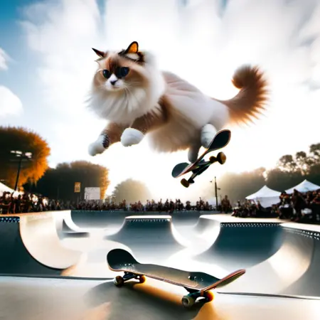 (HotShotXL Video) Skateboarding Flame Point Ragdoll Cats aka  skatebingbing
