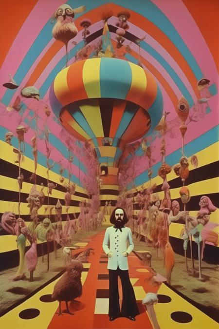 <lora:Alejandro Jodorowsky Style:1>Alejandro Jodorowsky Style - surrealist psychedelic Norwegian 1971 game show in the style of acid Jodorowsky