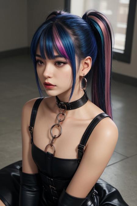 3 girl twin score_9, score_8_up, score_7_up, detailed anime image, abrsurdres,, 4K, 8K, detailed photorealistic image,, 4K, 8K, Goth girl 4 girls twin sisters daughters very submissive, ftwo ponytails, gag harness sitting in a slave position, shackles cuffs, blue hair.  hands behind your back, with a metal slave collar, gag,, sitting on their knees in slave positions, with their knees spread wide apart , small breasts, deep neckline, medium breasts, shackles cuffs, make-up, dark hair with bright pink highlights, bangs, earrings, necklaces, small breasts, deep neckline, small breasts ,metal slave collar, hamdcuffs, hands behind your back,  slave collar, cuffs, ,face in sharp focus, cuffs