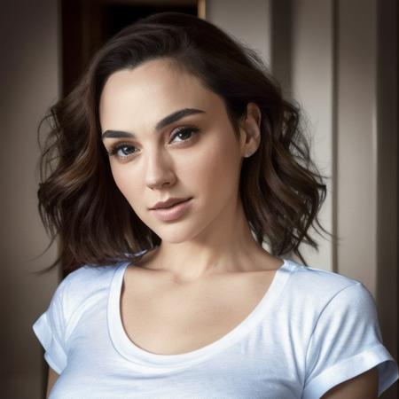 Picture, best quality, a woman in the city, photo of beautiful GG<lora:GG:1.0>, casual, half body, white t-shirt looking at viewer, perfect face, perfect eyes, sharp focus, Intricate, High Detail, dramatic, photorealistic,