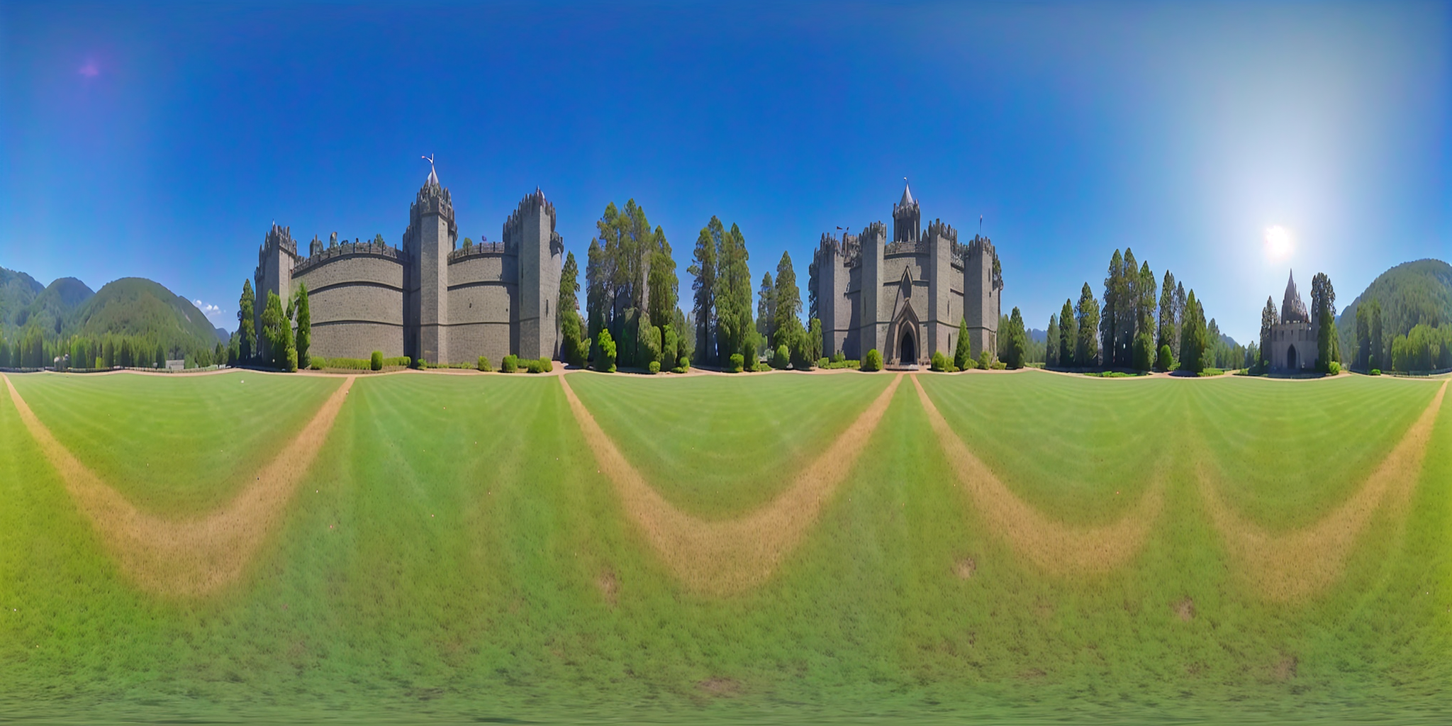 a photo of castle on a field, qxj <lora:360Diffusion_v1:1>