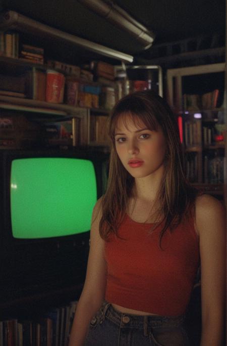 ((Introduce quality iteratively))((color photographic 27 yo woman a room filled with water 1980s video store vhs tapes, neon sign, crt tv screen, cute face, seductive, makeup, looking at viewer, dark, cinematic lighting, film grain, high contrast, red light, green light, 1980s, perfect, from above, horror theme)(evocative depth of field(absolute sharpness)(true black point)(art of genius)(relativistic gradients)((vibrant colorful saturated hues))((dark corners vignette))
<lora:LCM-LoRA-XL_V1:0.21>
<lora:SDXLHighDetail_v5:0.3>
