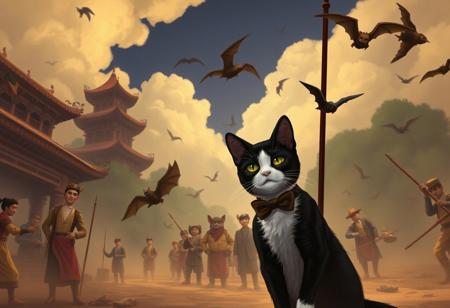 In the heart of the French Indochinese revolution, a tuxedo cat named Cole emerges as the unlikely leader of a time-traveling feline resistance movement. Cole discovers a hidden portal in an ancient temple that allows him and his band of courageous cats to leap back to pivotal moments in history, altering events that threaten their world. 
As he navigates treacherous battles and diplomatic negotiations, Cole uncovers a sinister plot by sour grapes—menacing bats manipulating time to ensure chaos. Time and again, they skew events, propelling the revolution toward disaster. 
With each leap, the stakes escalate, and Cole faces the ultimate challenge: to outsmart the bats and secure a future where cats and humans coexist peacefully. In a stunning twist, during a climactic standoff, Cole realizes one of the bats is a former feline ally who was thought lost. Torn between loyalty and survival, Cole must uncover the truth and decide if forgiveness can rewrite their destinies. 
In a realm where every choice ripples through time, only Cole's courage can restore the balance. Will he succeed, or will the threads of history unravel forever?