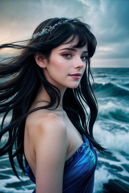 AshleyG_SoloTI_v1,
(happy,smile),
(In a billowing gown of sapphire-blue chiffon, adorned with iridescent seashells and seaweed, for a mesmerizing and alluring look),
(Amidst the crashing waves on a desolate shore, where the haunting melody of the sea entices sailors to their doom, a sense of enchantment and danger permeates the salty air:1.3),
(seductive:1.3),(analog, cinematic, film grain, hazy atmosphere, cinematic shot:1.3), 
 <lora:add_detail:0.6>,<lora:LowRa:0>, PA7_Portrait-MCU,