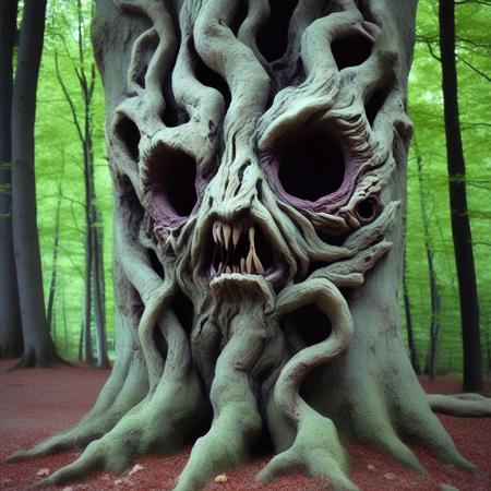 <lora:fx-monsters-xl-mrey-nocap:1> creepy monster tree creature