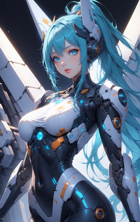 masterpiece, best quality,
1girl, solo, mechanical wings, blue eyes, wings, looking at viewer, long hair, covered navel, blue hair, bodysuit, medium breasts, mecha musume, lips, ponytail, bangs, aqua hair, skin tight, parted lips, headgear,
highres, 4k, 8k, intricate detail, cinematic lighting, amazing quality, wallpaper <lora:aesthetic_anime_v1s:1>