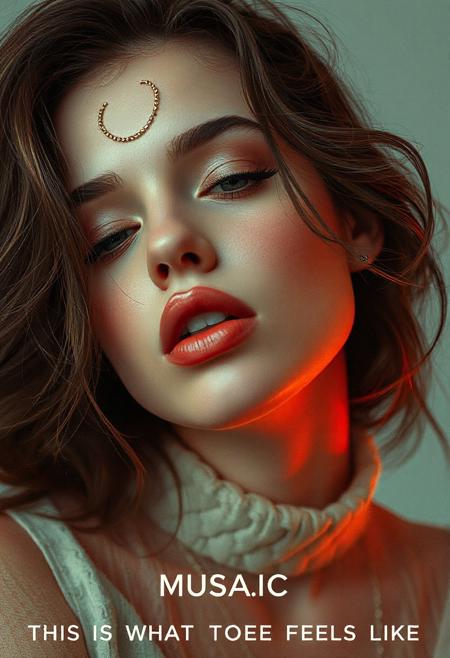 high quality design aesthetics, disco, synth pop, dynamic, detailed, pop album cover, melancholic, beautiful young white woman, artist name "MUSAIC", album title "This Is What Love Feels Like"