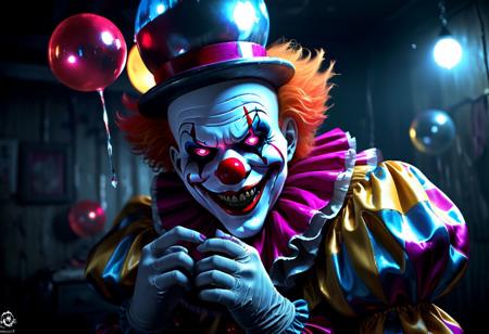 The clown's trembling fingers caress the orb's smooth surface, its pulsing light igniting a fire within his loins. Dark desires swirl in the depths of the sphere, promising forbidden pleasures and sensual delights.
The orb's whispers slither into the clown's mind, planting seeds of madness and despair. Reality warps and twists around him, a nightmarish funhouse of distorted truths and shattered sanity.
The weight of countless shattered dreams hangs heavy on the clown's shoulders as he gazes into the orb's mesmerizing light. In its depths, he sees the reflection of his own broken soul, a haunting reminder of all that he has lost.
"Well, well, well," the orb chuckles, "looks like someone's ready for a cosmic punchline!" The clown can't help but crack a smile after all, when life hands you a talking disco ball of doom, you might as well dance!
