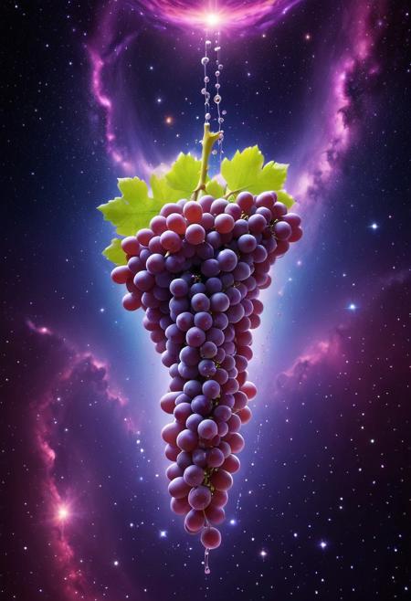 Grape Galaxy: Cosmic Splendor
Cinematic Scene:
Panoramic, deep-space vista with an immersive, curved horizon
Camera slowly zooms out, revealing the breathtaking scale of the grape galaxy
Colorful Cosmos:
Billions of grapes of every color, suspended in mid-air, forming:
Nebulae: Soft pink, baby blue, and lavender grape clouds
Stars: Twinkling, bright green and yellow grape clusters
Galactic Core: A vibrant, pulsing purple grape vortex
Visual Effects:
Gravity-defying grapes, as if floating in zero-gravity
Subtle, shimmering light effects to enhance the galaxy's depth and dimensionality
Mood: Awe-inspiring, whimsical, and fantastical, evoking a sense of wonder and magic