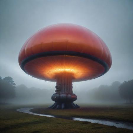 sfw, shnywrld, art style,  ,masterpiece,(best quality),extremely detailed ,   scifi, cyberpunk, steampunk, inflatable, zipper, mushroom, dramatic scene, in an open space, liminal,colourful fog, mist,colourful smoke, , shnywrld<lora:challenge\shinyworld_2dim.safetensors:0.75:0.75>