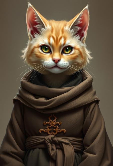 (((detailed, beautiful, high quality))), female humanoid cat, furry, anthropomorphic, monk clothes