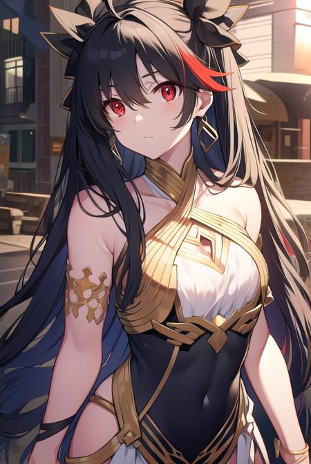 ishtar, <lyco:ishtar-LYCORIStest:1>, ishtar, ahoge, black bow, bow, black hair, earrings, hair bow, hair ornament, jewelry, long hair, (red eyes:1.5), (small breast:1.2),
BREAK ishtar, ahoge, black bow, bow, black hair, earrings, hair bow, hair ornament, jewelry, long hair, (red eyes:1.2), twintails,,
BREAK outdoors, city,
BREAK looking at viewer, BREAK <lora:GoodHands-vanilla:1>, (masterpiece:1.2), best quality, high resolution, unity 8k wallpaper, (illustration:0.8), (beautiful detailed eyes:1.6), extremely detailed face, perfect lighting, extremely detailed CG, (perfect hands, perfect anatomy),