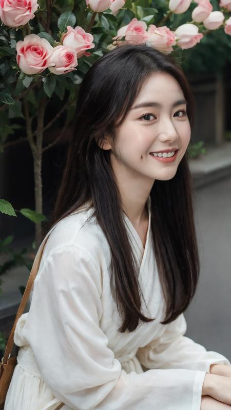 weiwei, smile:1.2, dimple, fine - art photography, soft portrait shot 8 k, mid length,  ultrarealistic uhd faces, unsplash, kodak ultra max 800, 85 mm, intricate, casual pose, centered symmetrical composition, stunning photos, masterpiece, grainy, centered composition,hanfu,<lora:dimple_smile-000007:0.7>,<lora:add_detail:0.3>,solo,With a background of flowers,corolla