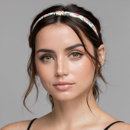 Portrait photo of a woman wearing a headband, glossy wet lips, Nikon Z9, realistic matte skin, skin texture visible, (sharp focus), (high quality)