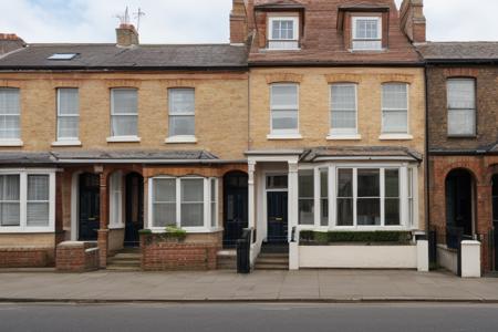 {high|low} angle,  wide angle photo, english houses, london, terraced houses,  {Georgian|Victorian|Edwardian|30s Semi} house, {bay windows|}, {gable|}, {chimneys|}, {rendered|brick} wall, bushes, {arched doorway|}, {low wall around front yard|}, {pavement|}, {straight|slanted} roof, <lora:add_detail:0.5>, blue skies, cloudy
 <lora:english house front_epoch_5:0.3>, RAW photo, 8k uhd, dslr, soft lighting, high quality, film grain, Fujifilm XT3, lr