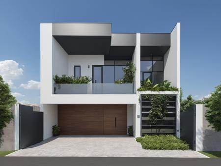 Architectural style Architectural style,    <lora:JJsMInimalistStyleHouse_XL:1>, ((MInimalist Style House)),(masterpiece) , ((best quality)), dramatic lighting, high quality outdoors, sky, day, cloud, tree, blue sky, building, scenery, road, real world location,  sunlight, enough detail, high resolution,super realistic, Photorealistic, highly detailed, balcony, plants, door, car,  paving, , architectural drawing, highly detailed  , . Clean lines, geometric shapes, minimalist, modern, architectural drawing, highly detailed