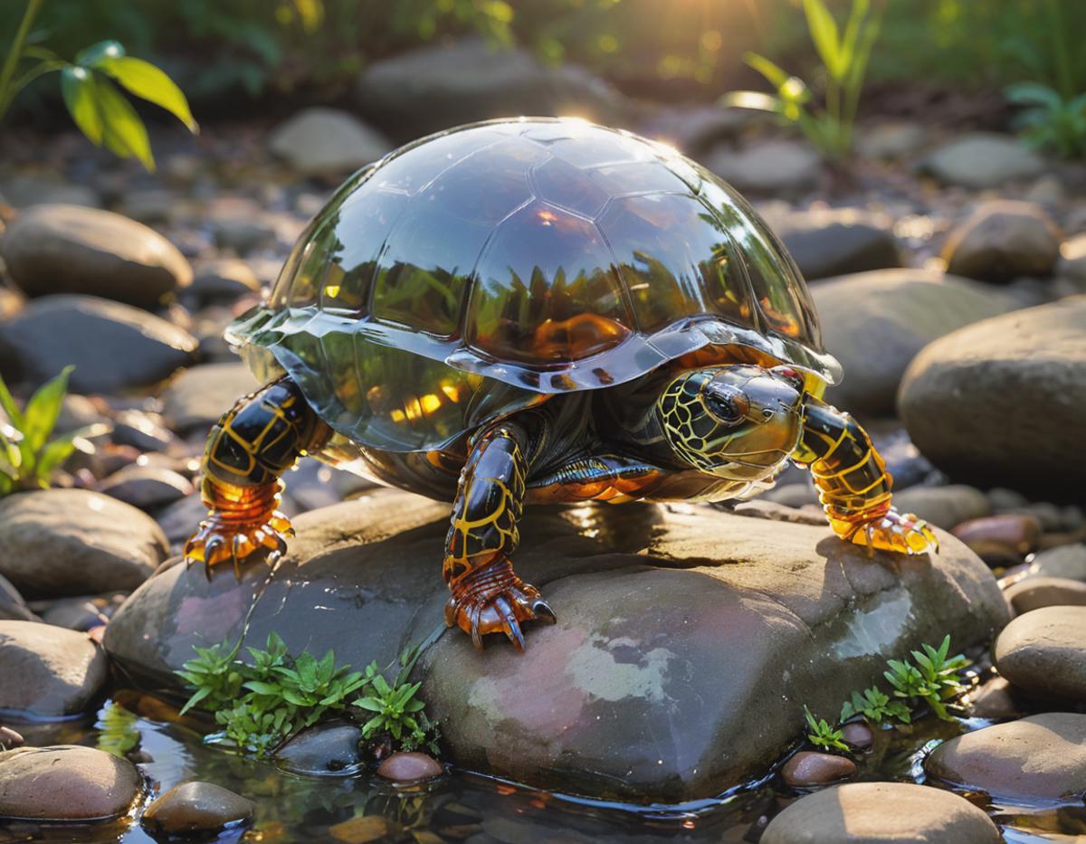 A turtle sitting on a rock near a body of water.