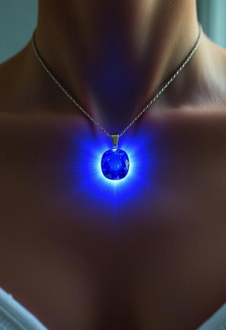 subdermal LED pendant necklace, (internal LED glow:1.7), (embedded LEDs:1.8) forming a radiant central light point beneath the skin at the base of the neck, (focused light radiating outward:1.7), soft glow mimicking the elegance of a gemstone pendant, (sapphire-like central glow:1.6), natural skin tone with subtle light diffusion, high-definition, (ultra-realistic skin texture:1.7), glowing light centered beneath the skin, (minimalist glowing accent:1.5), perfect for both formal and casual occasions, (worn jewelry:-1.8), (visible pendant:-1.8), (unnatural glow:-1.5), smooth, elegant light pattern radiating outward, seamless and refined