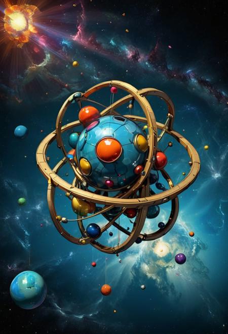 The atom is the structure in which matter is organized into fundamental units that constitute the chemical elements. Atoms frequently aggregate into stable units called molecules that characterize many substances, floating in deep space,
Cubism, picasso, futurism, evocative image, a masterpiece of surrealism mixed with modern art illustration, (dramatic lighting:1.1), hyperdetailed, hyperrealistic, 8k, high quality, hi res, best quality, high quality, absurd res, volumetric lighting, reflections, polished, intricate, soft warm lighting,