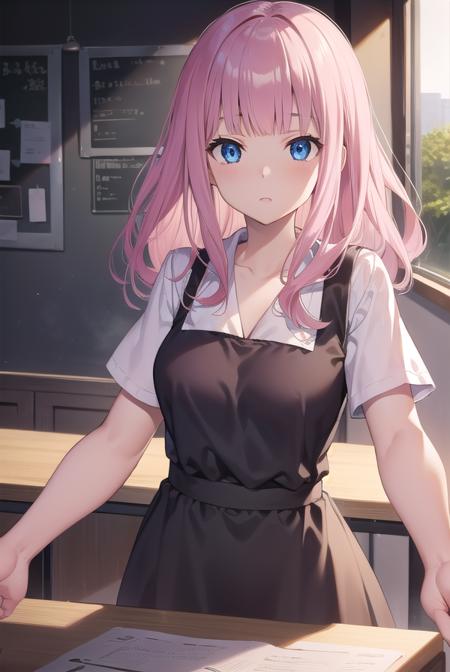 chikafujiwara, <lora:chikafujiwaratest:1>,
chika fujiwara, black bow, blue eyes, blunt bangs, hair bow, long hair, pink hair,
BREAK black dress, dress, pinafore dress, school uniform, shirt, short sleeves, shuuchiin academy school uniform, white shirt,
BREAK looking at viewer,
BREAK indoors, classroom,
BREAK <lora:GoodHands-vanilla:1>, (masterpiece:1.2), best quality, high resolution, unity 8k wallpaper, (illustration:0.8), (beautiful detailed eyes:1.6), extremely detailed face, perfect lighting, extremely detailed CG, (perfect hands, perfect anatomy),