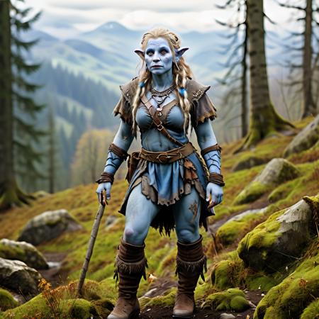 highly detailed photo of a ((female)) (firbolg):1.2 in a medieval forest,


firbolg, colored skin, blue skin, solo, blonde hair, 
standing, boots, jewelry, bracelet,

in a mountain forest,

depth of field:1.2, blurry, blurry background,
realistic:1.3,

photorealistic,
fantasy, cinematic,
32k, best quality, 
god rays:1.2,
dappled sunlight:1.1,




