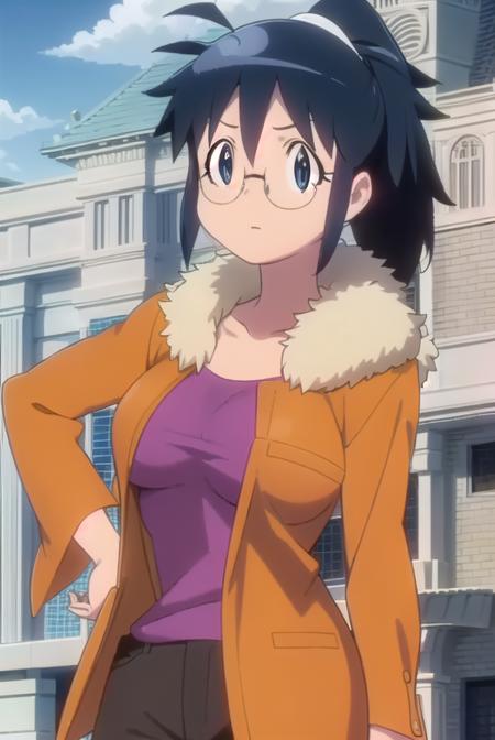 akihinata, <lora:aki hinata movie-lora-nochekaiser:1>,
aki hinata, long hair, blue hair, ponytail, glasses, (black eyes:1.3),
BREAK jacket, brown jacket, fur trim, long sleeves, shirt, purple shirt, collarbone, pants, black pants,
BREAK outdoors, city, sun, sky, clouds, buildings, people, crowd, 
BREAK looking at viewer, (cowboy shot:1.5),
BREAK <lyco:GoodHands-beta2:1>, (masterpiece:1.2), best quality, high resolution, unity 8k wallpaper, (illustration:0.8), (beautiful detailed eyes:1.6), extremely detailed face, perfect lighting, extremely detailed CG, (perfect hands, perfect anatomy),