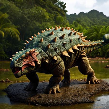 masterpiece, best quality,  <lora:Ankylosaurus_Dinosaur:1>, Ankylosaurus_Dinosaur,  Jurassic jungle,