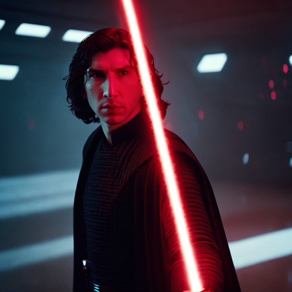 cinematic film still of  <lora:Ben Solo:1>
Ben Solo a man with a red light saber in his hand in star wars universe, shallo...