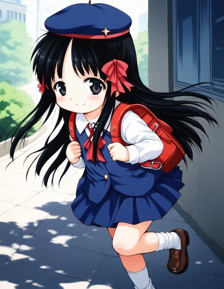 Hoshino_Hina, long hair, black hair, black eyes, hair ribbon, short stack,