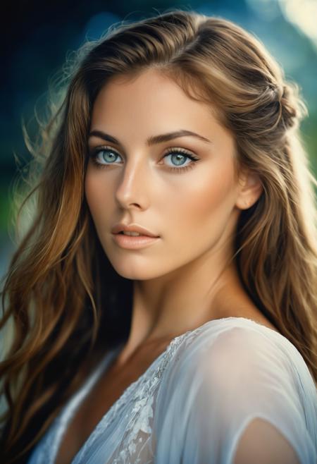 romantic facial portrait of the most beautiful glamour model ever, prim 20 year old woman, elegant long hair, highlights, (realistic skin details:1.2), blurry and out of focus in the background the washed-out colors of Cascade Saint Maurin and Pirates of the Caribbean as mere faint lights, photography by tony kelly and (george hoyningen-huene:0.7), cirque du' soleil meets edenic paradise, (face focus:1.2), award-winning avant-garde composition, sense of depth, blurry background, f1, blurry foregound, kodak portra photography, incredibly lifelike, subtle emergence of hedonsim, castaway survivor, (sexualized:0.2), (large breasts:0.3), vignette, romanticized, dramatic elegance, timeless beauty standard  <lora:skinXL:0.25>,