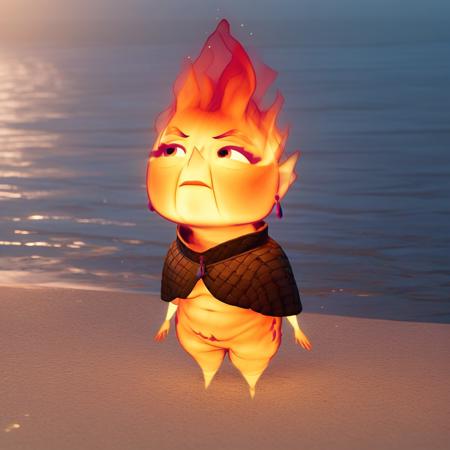 cinderlumen, 1girl, solo,  fiery hair, earrings, capelet,