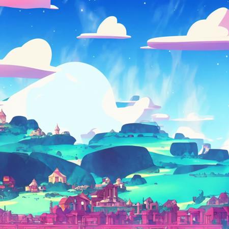 City with a huge hill in the background, steven universe style <lora:Steven Universe Style:0.5>