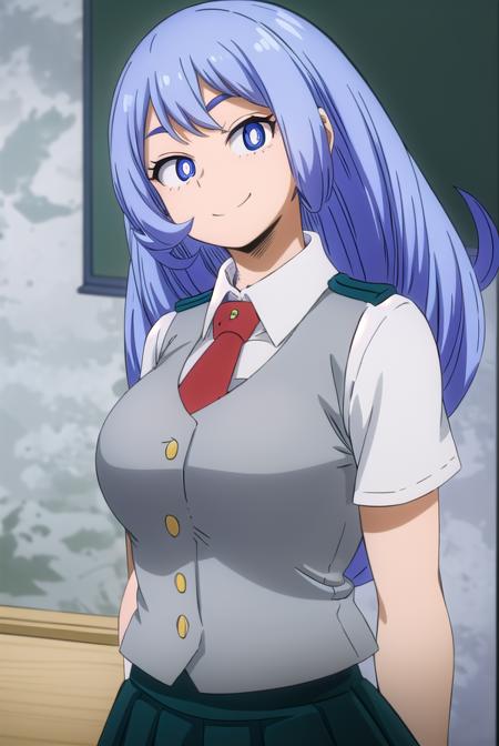 nejirehadou, <lora:nejire hado s3-lora-nochekaiser:1>,
nejire hado, long hair, blue eyes, blue hair, (bright pupils:1.5), smile,
BREAK skirt, shirt, school uniform, short sleeves, pleated skirt, necktie, collared shirt, vest, red necktie, u.a. school uniform,
BREAK indoors, classroom,
BREAK looking at viewer,
BREAK <lyco:GoodHands-beta2:1>, (masterpiece:1.2), best quality, high resolution, unity 8k wallpaper, (illustration:0.8), (beautiful detailed eyes:1.6), extremely detailed face, perfect lighting, extremely detailed CG, (perfect hands, perfect anatomy),