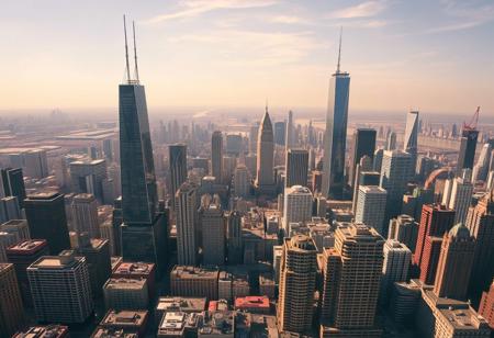 city view, city skyline, retro,  aerial view, daylight, sunny day, future, retro future, megalopolis, futuristic skyscrapers, dredd,