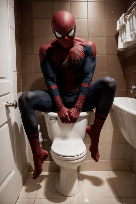 spiderman, bathroom, 8k, masterpiece,