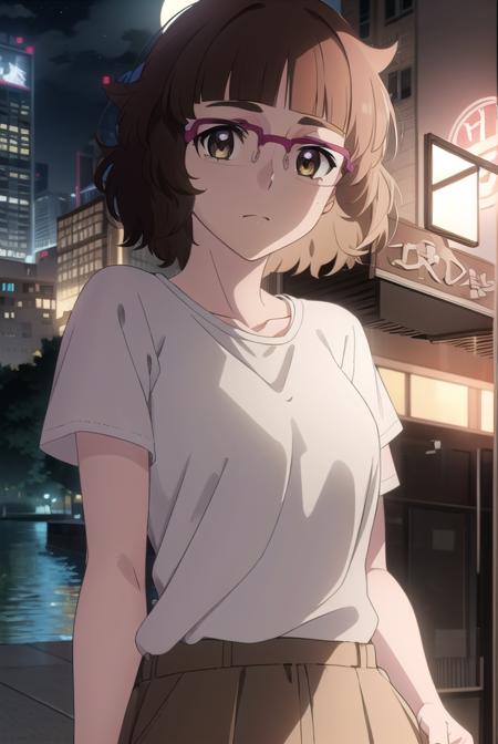 recreatorsmarine, <lora:recreators marine s1-lora-nochekaiser:1>,
marine, short hair, brown hair, (brown eyes:1.3), glasses, mole, mole under eye, bangs, blunt bangs,
BREAK skirt, shirt, white shirt, short sleeves, pink skirt, collarbone,
BREAK outdoor, city, night, sky, buildings, moon, clouds,
BREAK looking at viewer, (cowboy shot:1.5),
BREAK <lyco:GoodHands-beta2:1>, (masterpiece:1.2), best quality, high resolution, unity 8k wallpaper, (illustration:0.8), (beautiful detailed eyes:1.6), extremely detailed face, perfect lighting, extremely detailed CG, (perfect hands, perfect anatomy),