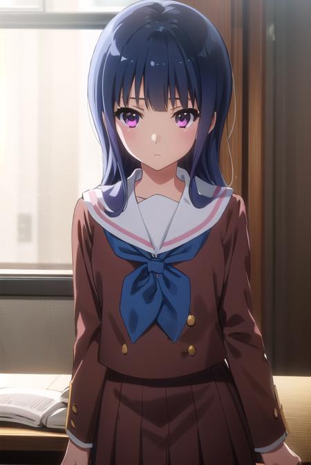 mizoreyorizuka, <lora:mizore yoroizuka s2-lora-nochekaiser:1>,
mizore yorizuka, yoroizuka mizore, long hair, bangs, blue hair, (pink eyes:1.3),
BREAK skirt, shirt, long sleeves, school uniform, pleated skirt, serafuku, neckerchief, (brown skirt:1.2), white sailor collar, (brown shirt:1.2), kitauji high school uniform, (blue neckerchief:1.5),
BREAK indoors, classroom,
BREAK looking at viewer, (cowboy shot:1.5),
BREAK <lyco:GoodHands-beta2:1>, (masterpiece:1.2), best quality, high resolution, unity 8k wallpaper, (illustration:0.8), (beautiful detailed eyes:1.6), extremely detailed face, perfect lighting, extremely detailed CG, (perfect hands, perfect anatomy),