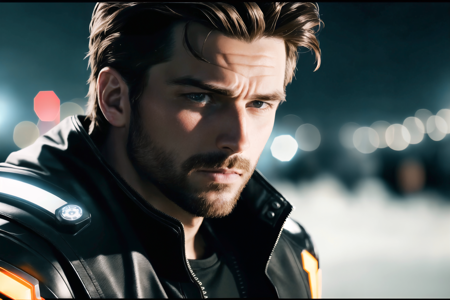 face close-up of a man wearing a black leather jacket at night, orange light stripes
, photorealistic, hyper realistic, RAW photo, intricate details, Style-TronLegacy-12v-v2