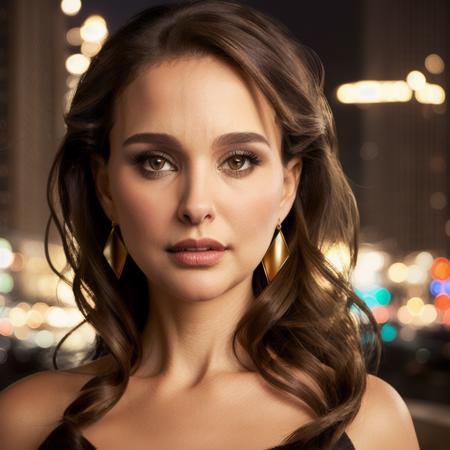 closeup picture, best quality, a sexy 25yo beautiful NP<lora:NP:1.0>, long hair, city at night background, brown hair, black night dress, brown eyes, makeup, red lips, golden earrings, bracelet, realistic, 8k, hdr