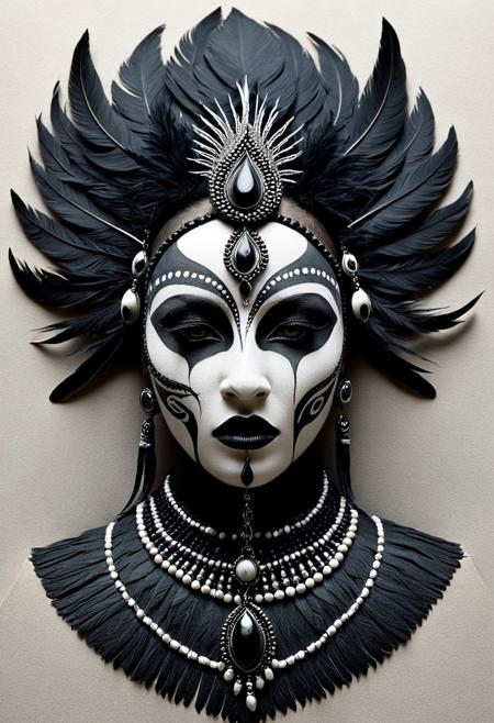 A beast made of writhing shadows and molten metal, with empty eye sockets that bleed black mist, 3D art, minimalist, ink drawing, graphite texture, rough cotton paper, monochrome, tribal portrait, detailed beadwork, feathers, face paint, subtle elegance, organic lines, cultural elements, textured surface, understated beauty, refined, traditional adornment, artistic realism, timeless composition