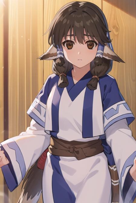 utawarerumonoaruruu, <lora:utawarerumono aruruu-lora-nochekaiser:1>,
aruruu, black hair, animal ears, (brown eyes:1.5), dog ears,
BREAK tail, ainu clothes, long sleeves,
BREAK outdoors,
BREAK looking at viewer, (cowboy shot:1.5),
BREAK <lyco:GoodHands-beta2:1>, (masterpiece:1.2), best quality, high resolution, unity 8k wallpaper, (illustration:0.8), (beautiful detailed eyes:1.6), extremely detailed face, perfect lighting, extremely detailed CG, (perfect hands, perfect anatomy),