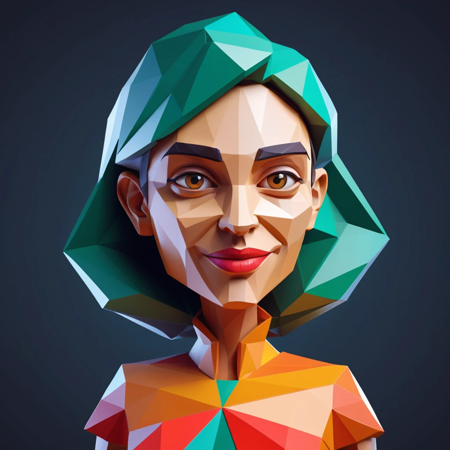 A low poly illustration of a 3D woman render.