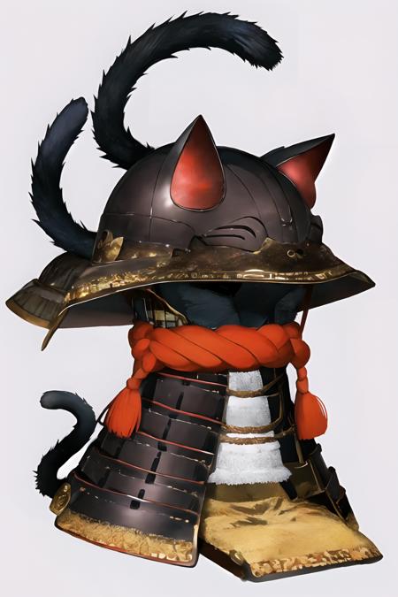 kabuto \(helmet\), simple background, no humans, samurai, (cat:1.2), rope, helmet stand