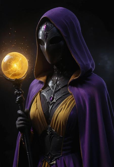 AtomicHeartTwinsCosplay in absolute darkness, profoundly no light, holding black-purple diamond shaped orb staff, 
pointed hat, translucent skin, Describe the captivating scene captured in the vintage photograph featuring a Bedouin artist skillfully swallowing a massive sword in the style of Final Fantasy, amidst a mesmerized audience. Provide details about the artist's attire, the sword's intricate design, and the expressions of the onlookers as they witness this extraordinary performance., amazing quality, masterpiece, best quality, hyper detailed, ultra detailed, UHD, perfect anatomy, portrait, dof, hyper-realism, majestic, awesome, inspiring, closeup, an weathered outworn old Fantasy cape, smooth, Closeup, by Dring, rust paint peelz, atmospheric haze, cinematic composition, soft shadows, national geographic style, yellow and purple electric sparks, crawling on four, looking at viewer