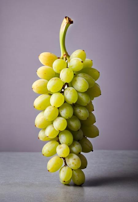 One object, gray background, grapes made out of banana