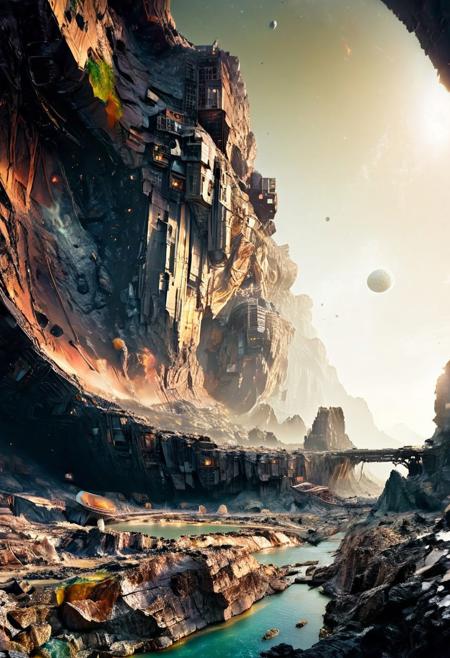 space fortress orbiting an asteroid belt