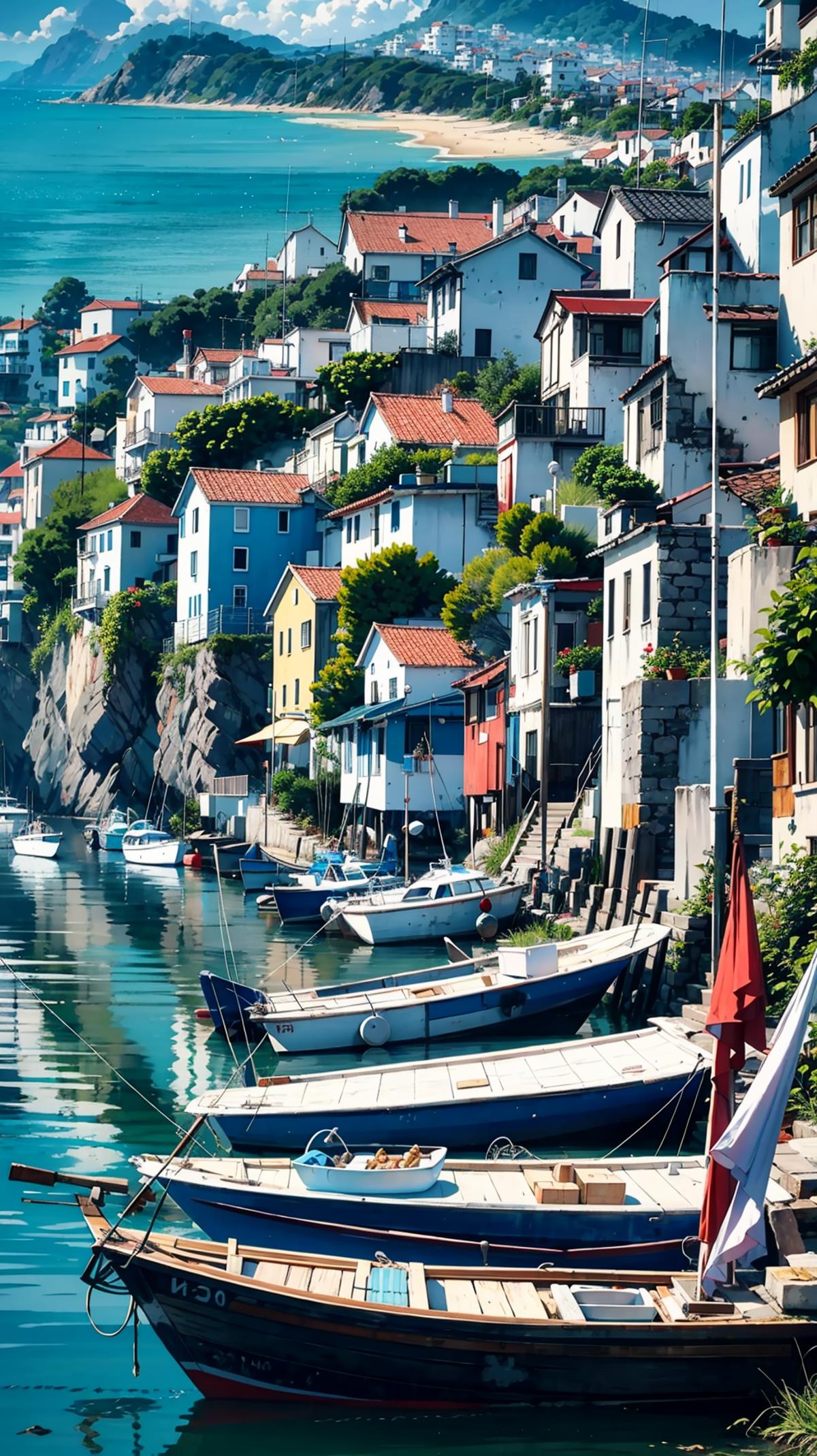 A Town with Boats on the Water in Front of the Houses