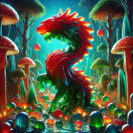 score_9, score_8_up, score_7_up, source_photo, high quality, best quality, masterpiece, Jellystyle, no humans, forest, mushrooms, night